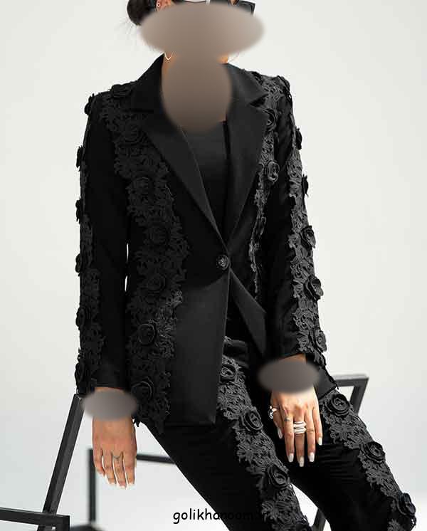 جدیدترین مدل کت شلوار زنانه مجلسی 2024؛ همراه با کار دست در رنگ‌های مختلف