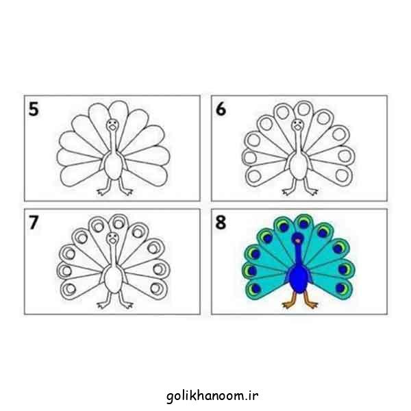 هر فرد مبتدی میتونه این نقاشی طاووس کودکانه 2024 بکشه لذتشو ببره (اینقد آسونه)