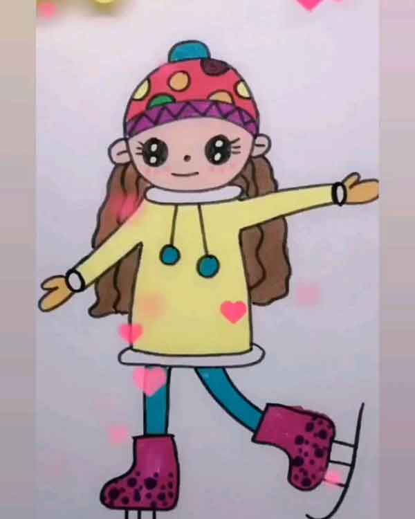 نقاشی کودکانه ساده دخترانه