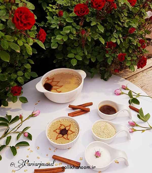 تزیین حلیم 2025؛ با دارچین، شکر، خلال بادام یا پسته، کنجد (طرح های زیبا و ساده)