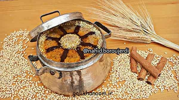 تزیین حلیم 2025؛ با دارچین، شکر، خلال بادام یا پسته، کنجد (طرح های زیبا و ساده)