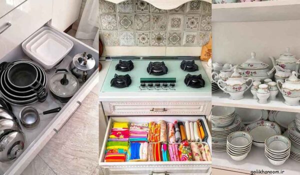 مدل چیدمان ظروف داخل کابینت ۲۰۲۵؛ فضاهای متنوع + انواع ظروف با نظم دهنده