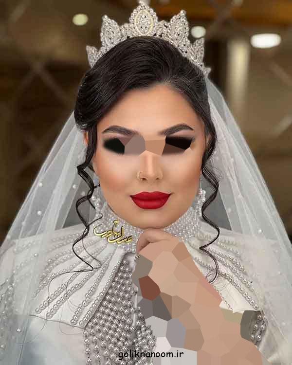 مدل شینیون عروس با تاج و تور