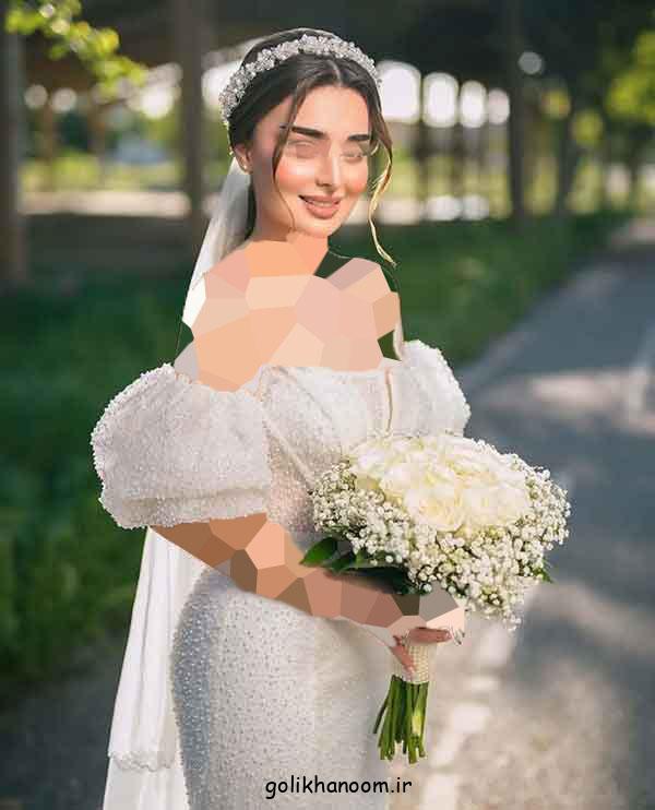 مدل شینیون عروس با تاج و تور