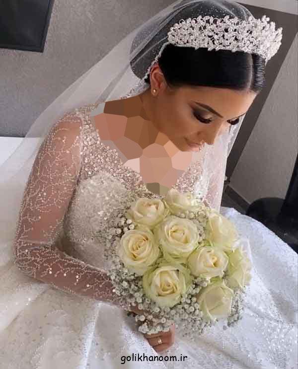 مدل شینیون عروس با تاج و تور