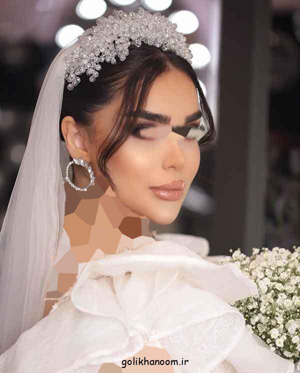 مدل شینیون عروس با تاج و تور