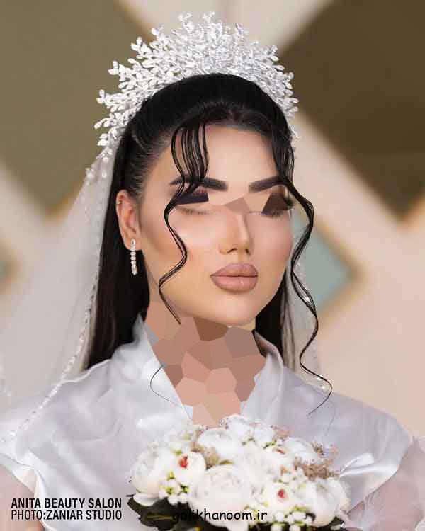 مدل شینیون عروس با تاج و تور