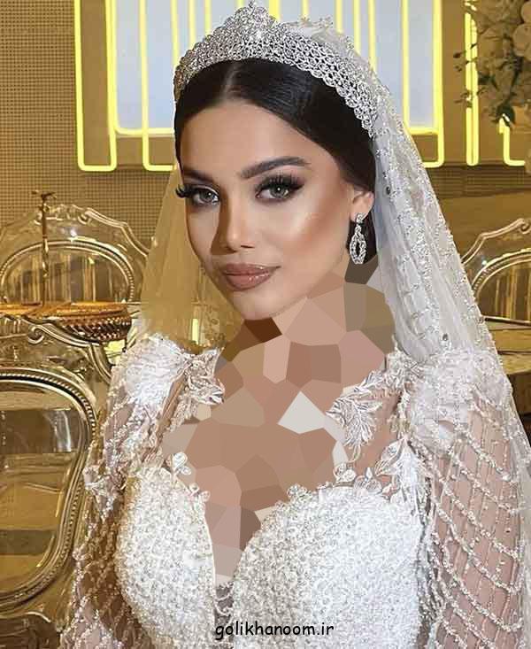 مدل شینیون عروس با تاج و تور