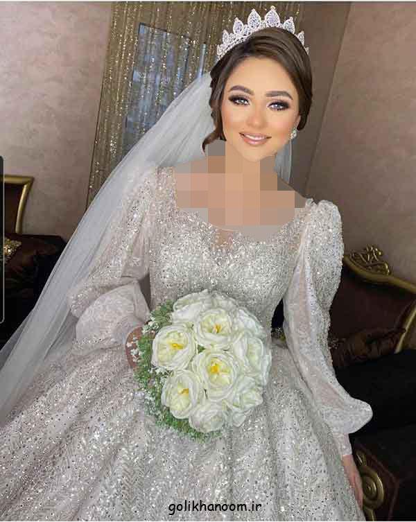 مدل شینیون عروس با تاج و تور