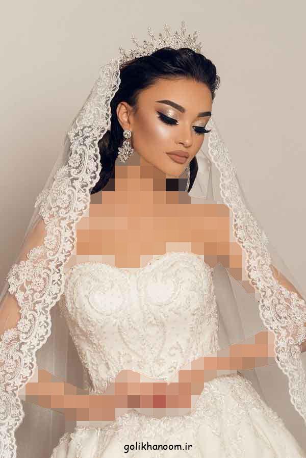 مدل شینیون عروس با تاج و تور