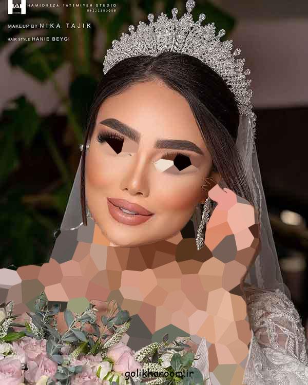 مدل شینیون عروس با تاج و تور