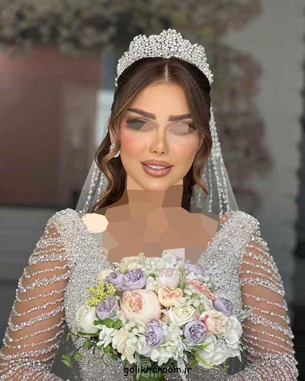 مدل شینیون عروس با تاج و تور