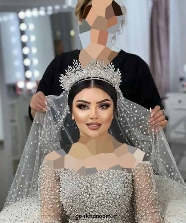مدل شینیون عروس با تاج و تور