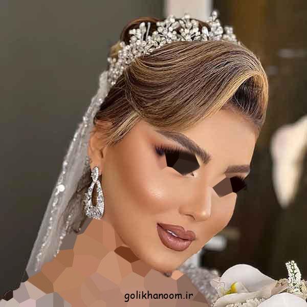 مدل شینیون عروس با تاج و تور