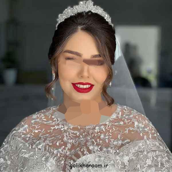 مدل شینیون عروس با تاج و تور