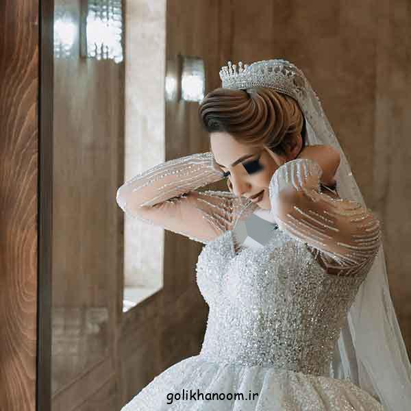 مدل شینیون عروس با تاج و تور