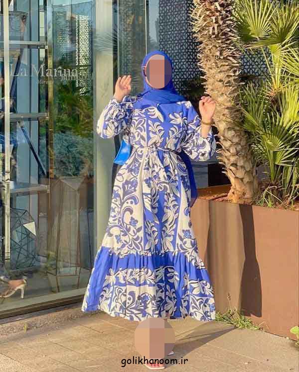 پیراهن ساحلی طرح دار رنگی