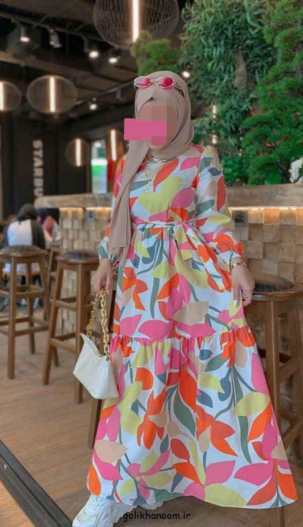 پیراهن ساحلی طرح دار رنگی