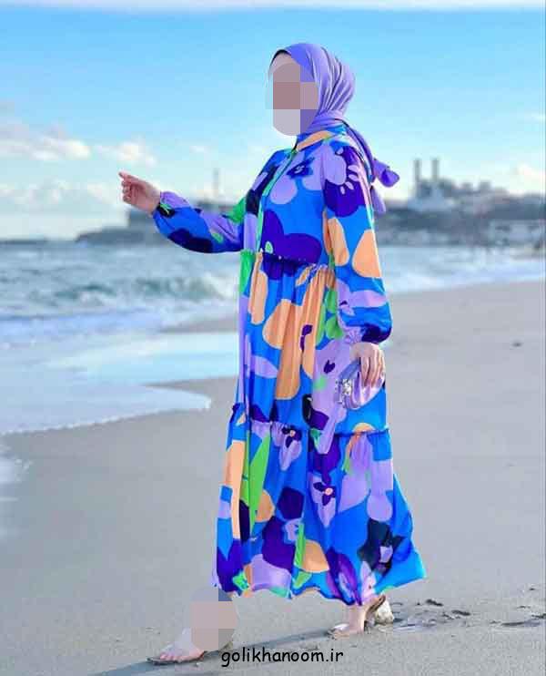 پیراهن ساحلی طرح دار رنگی