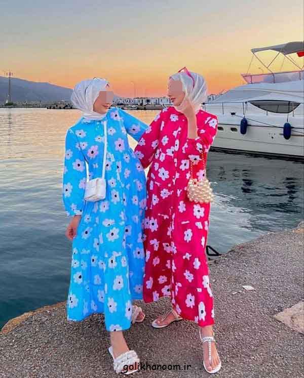 پیراهن ساحلی طرح دار رنگی