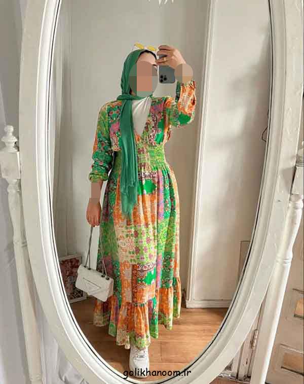 پیراهن ساحلی طرح دار رنگی