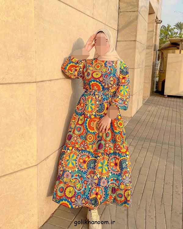 پیراهن ساحلی طرح دار رنگی