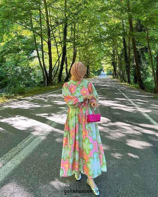 پیراهن ساحلی طرح دار رنگی