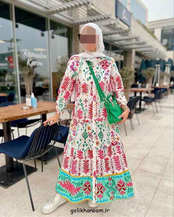 پیراهن ساحلی طرح دار رنگی