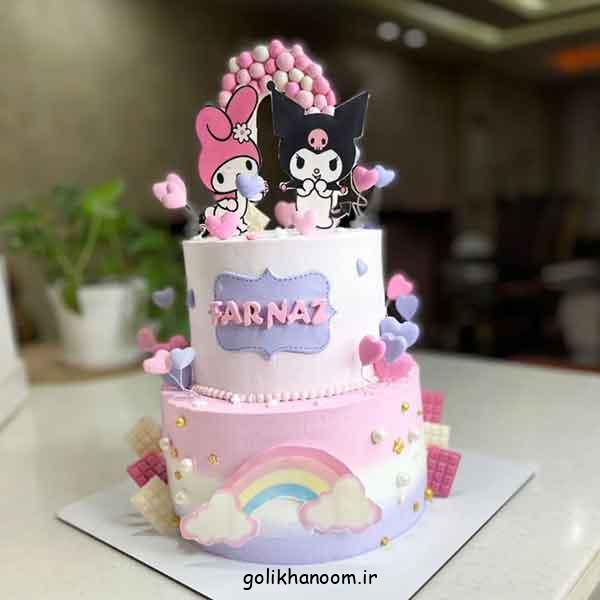 عکس کیک ملودی: 50 کیک تولد دخترانه کیوت صورتی و بنفش رنگ کرومی و ملودی
