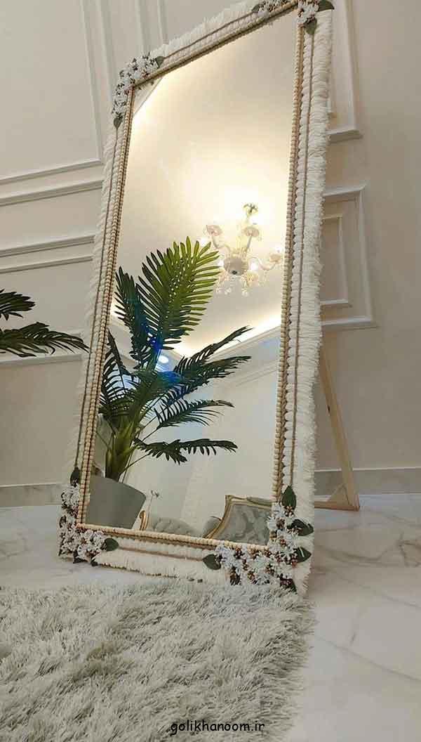 ایده تزیین آینه قدی، 30 مدل با وسایل دور ریختنی (با نقاشی, فانتزی, گل, چراغ, ریسه)