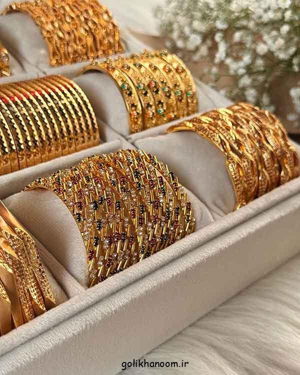 مدل النگو طلا جدید عروس عربی؛ 30 نمونه با نگین‌های درخشان و سبک سلطنتی ترند