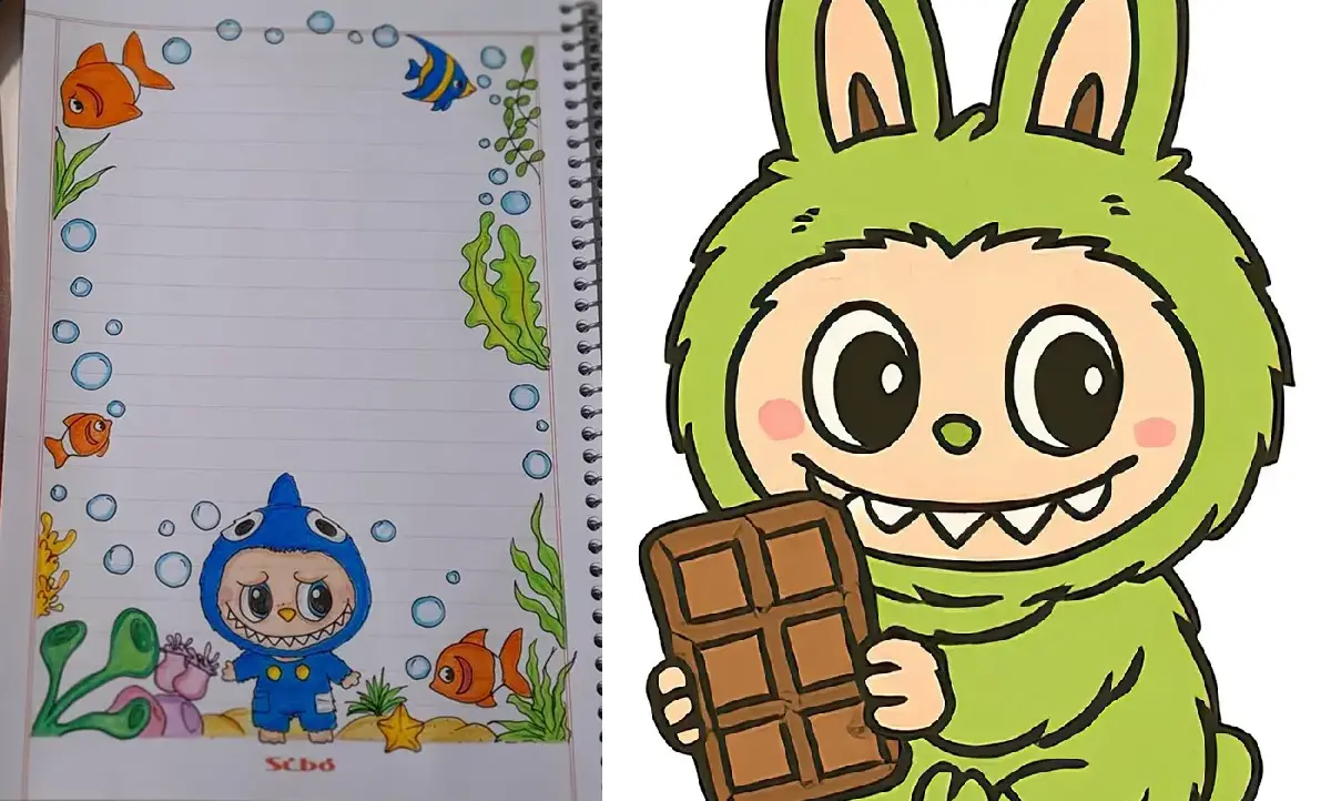 نقاشی دفتر مشق لبوبو، آموزش قدم‌به‌قدم برای ساخت دفتری شیک و متفاوت!